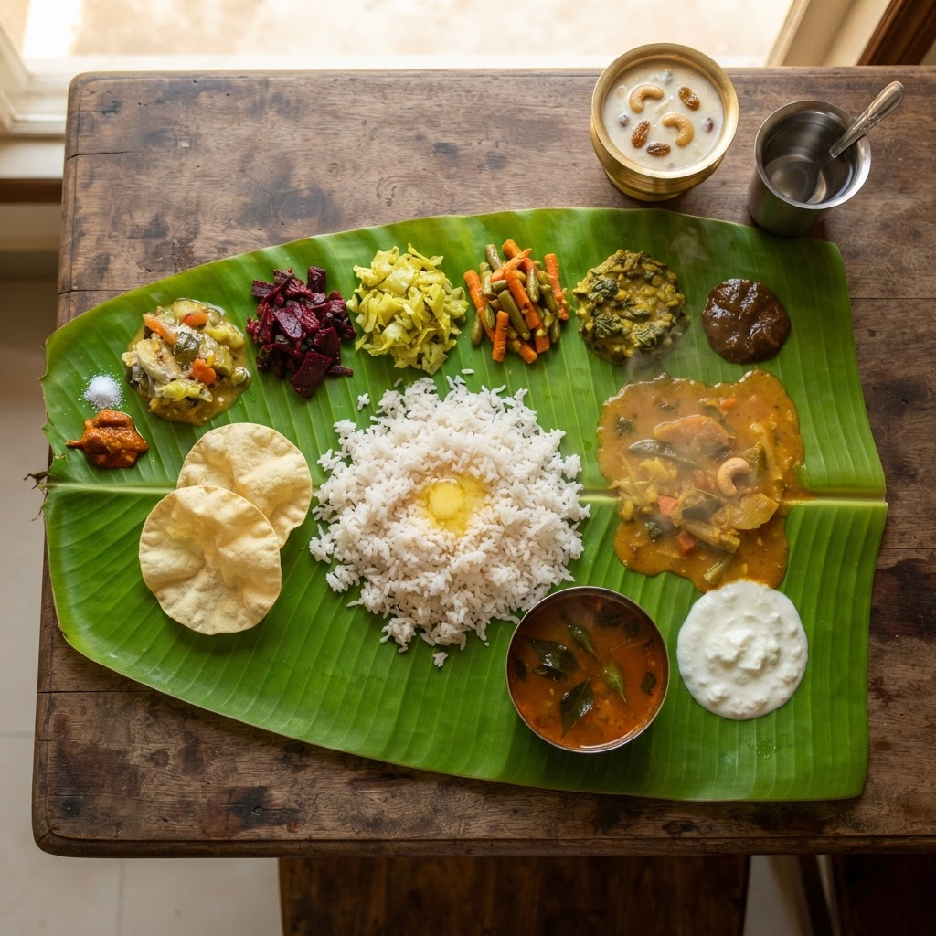 Traditional South Indian banana-leaf wedding feast