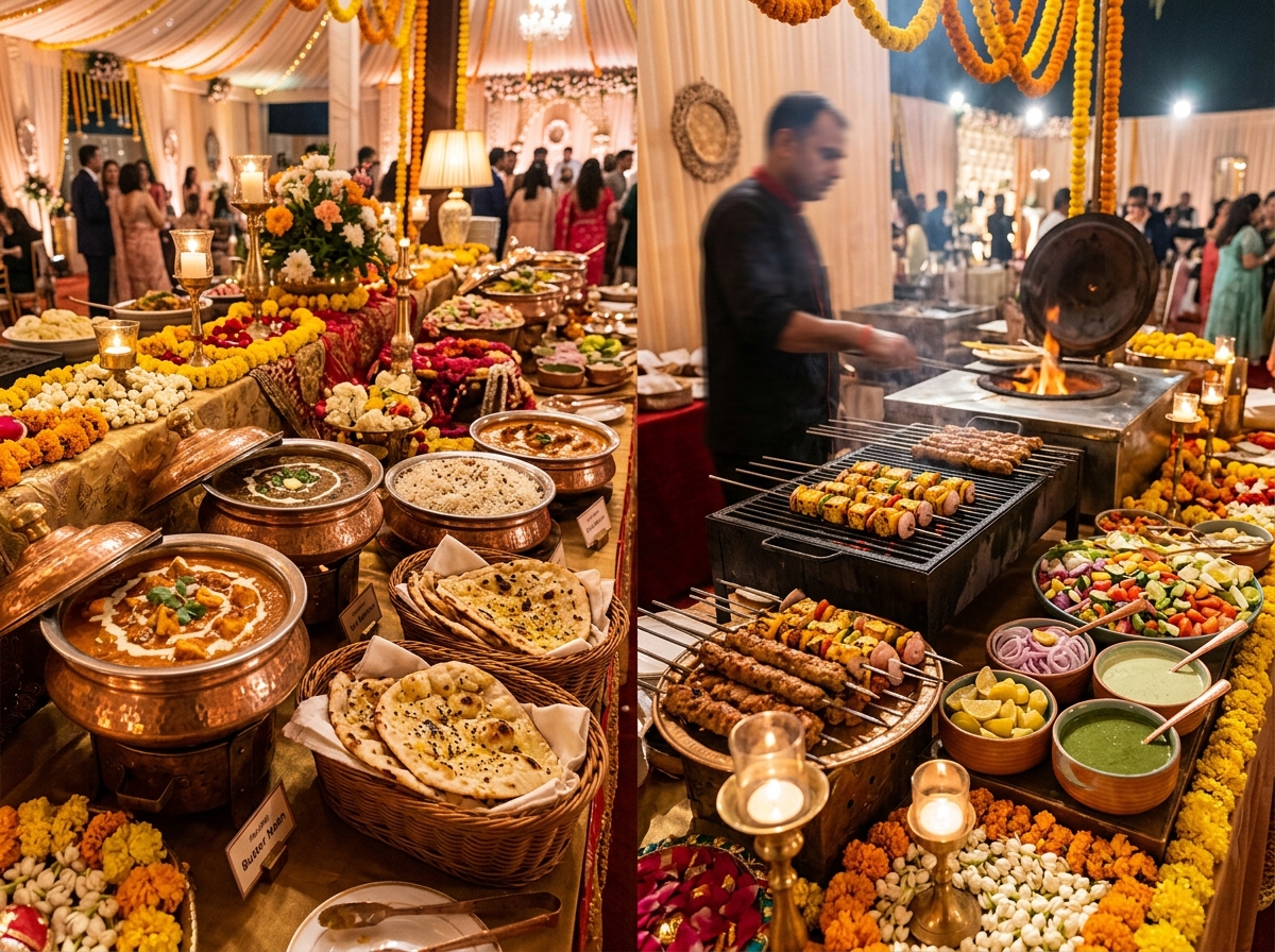 Royal North Indian wedding catering banquet with live tandoor and freshly baked flatbreads